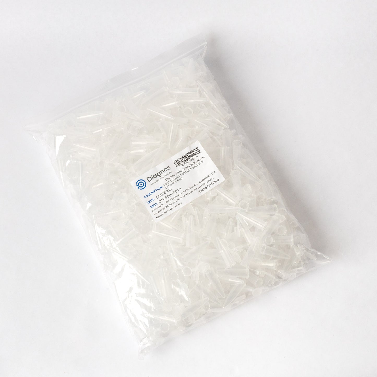 DIAGNOS - MICROTUBO EPPENDORF TRANSPARENTE C/TAPA 1.5ml C/500
