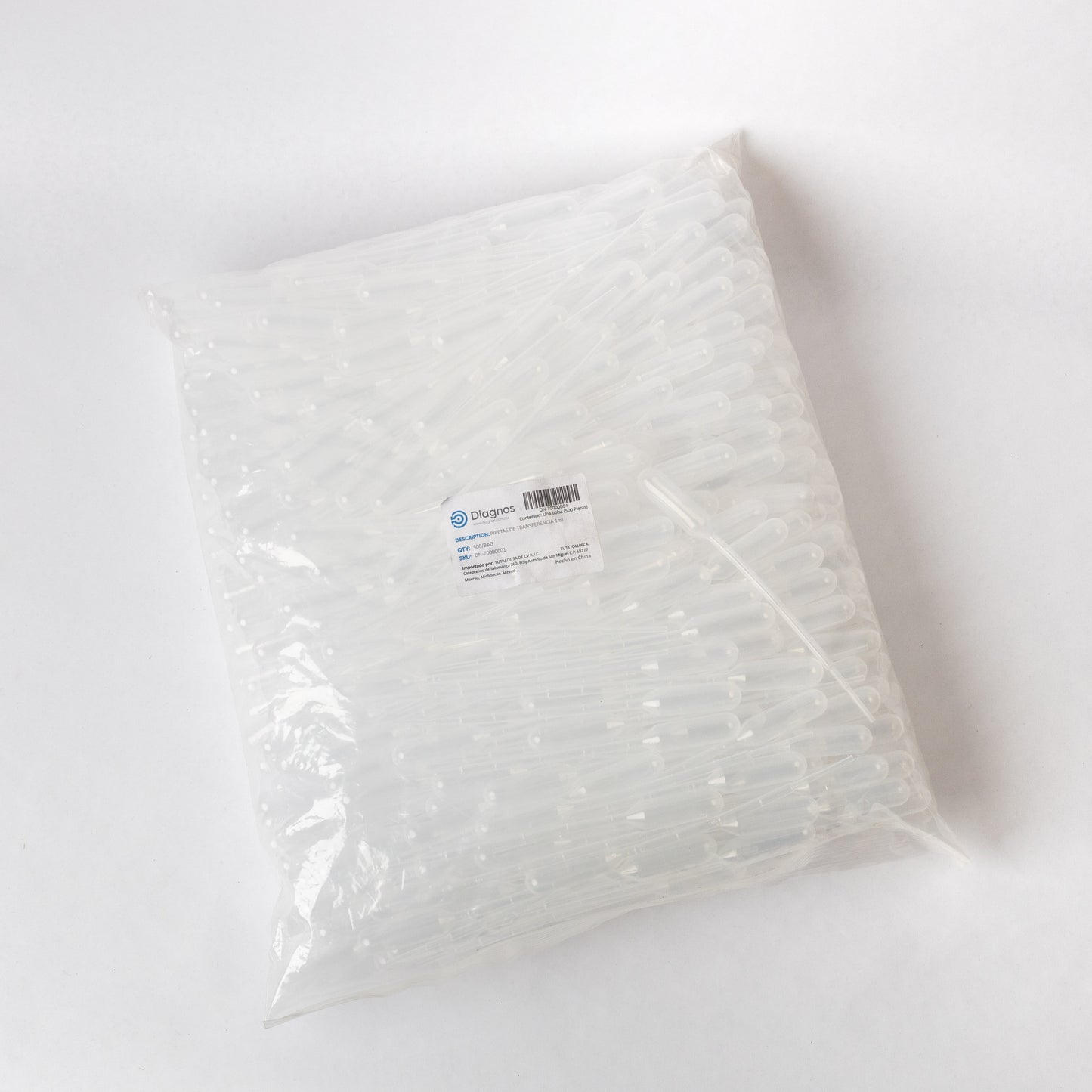 DIAGNOS - PIPETAS PASTEUR DE TRANSFERENCIA 1ml C/500 PZAS.