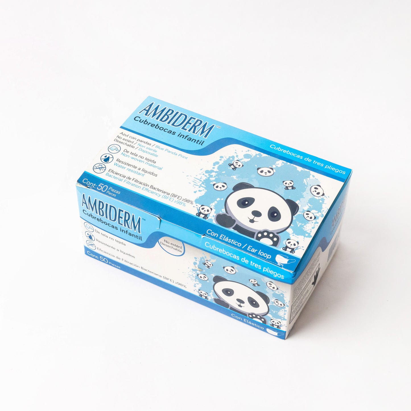 AMBIDERM - CUBREBOCAS INFANTIL 3 PLIEGOS AZUL PANDA C/50