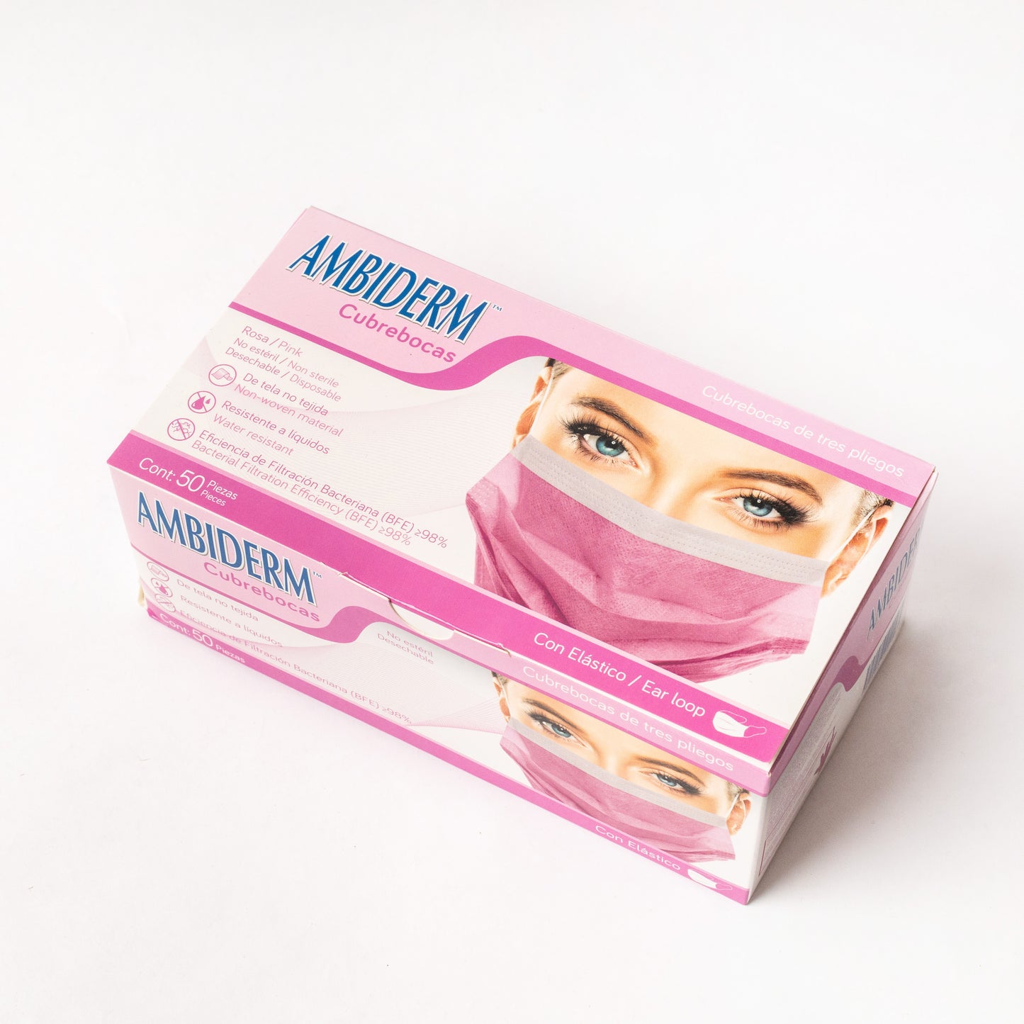 AMBIDERM - CUBREBOCAS 3 PLIEGOS ROSA C/50