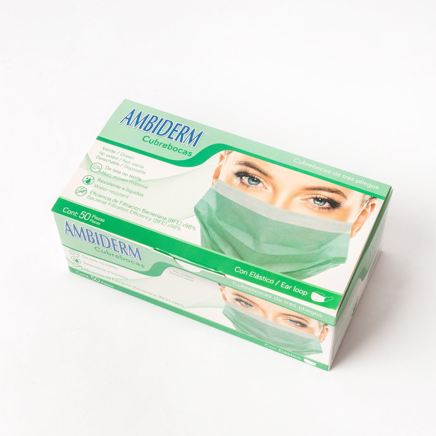 AMBIDERM - CUBREBOCAS 3 PLIEGOS VERDE C/50