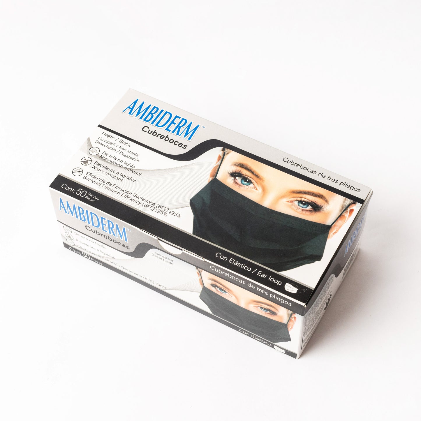 AMBIDERM - CUBREBOCAS 3 PLIEGOS NEGRO C/50