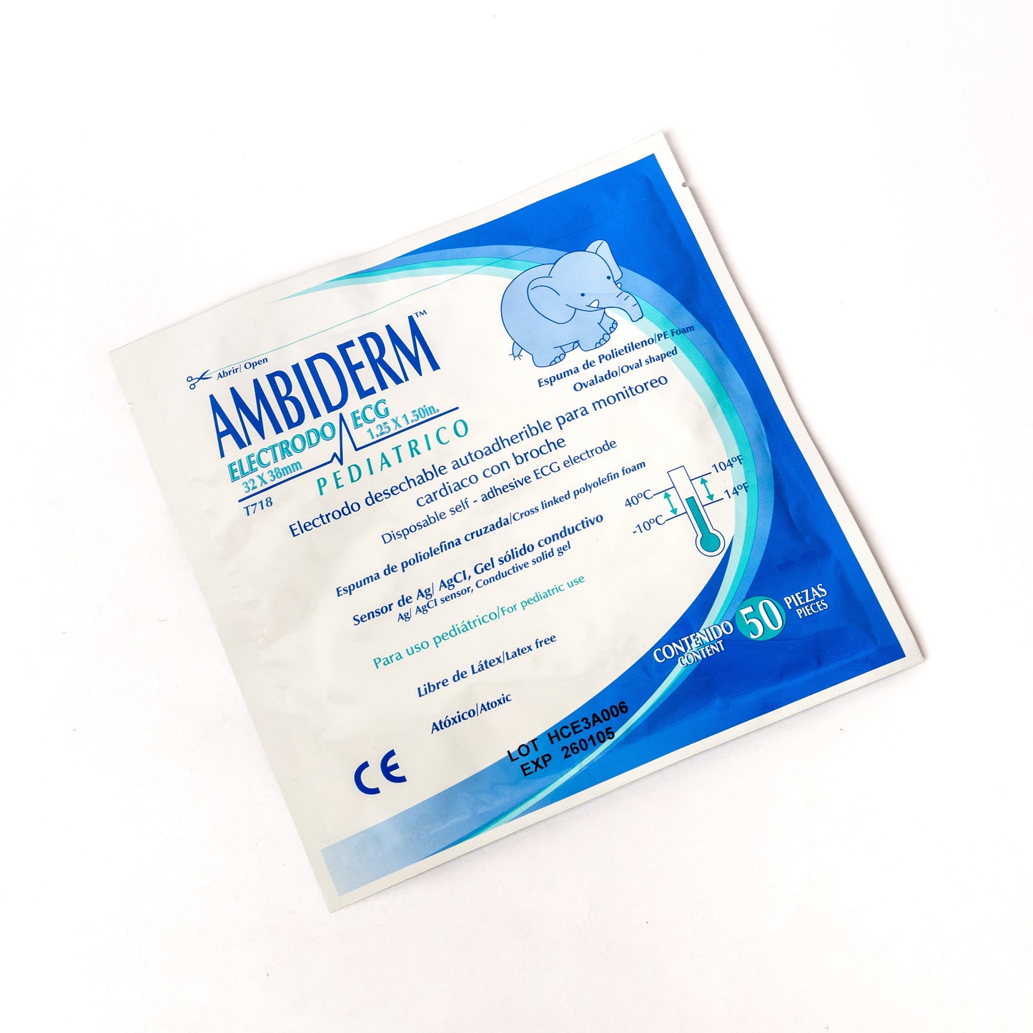 AMBIDERM - ELECTRODO PEDIATRICO OVALADO ESPUMA T-718 C/50