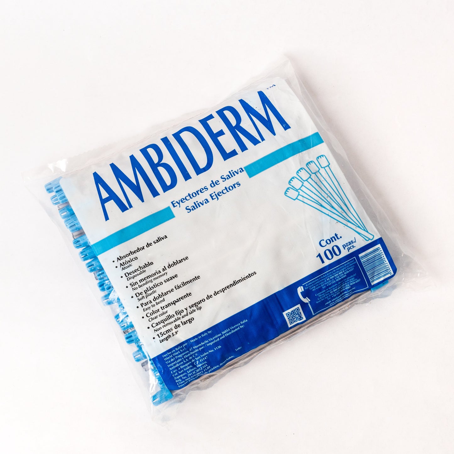 AMBIDERM - EYECTORES DE SALIVA TRANSP. 15cm C/100