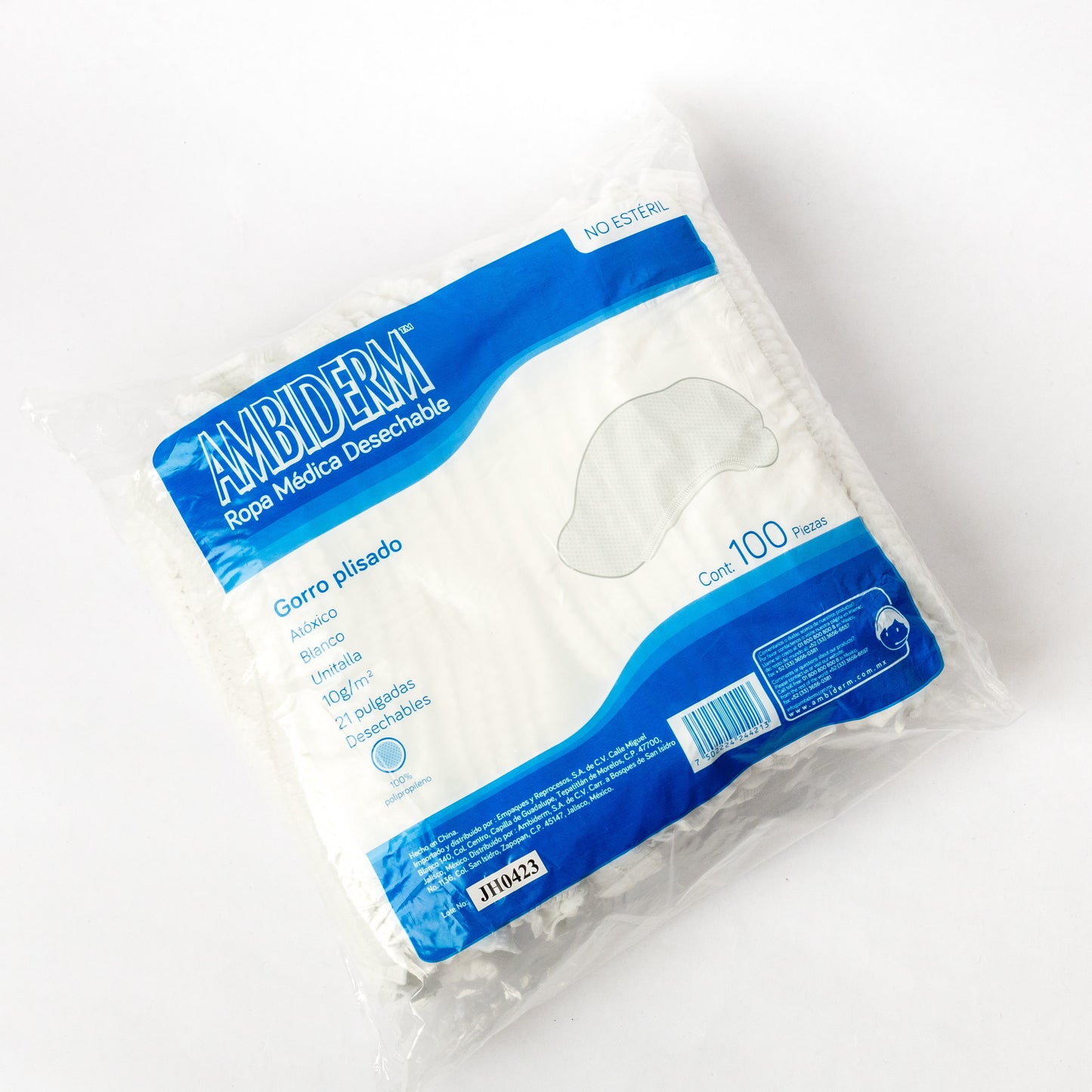 AMBIDERM - GORRO PLISADO BLANCO C/100 PZAS