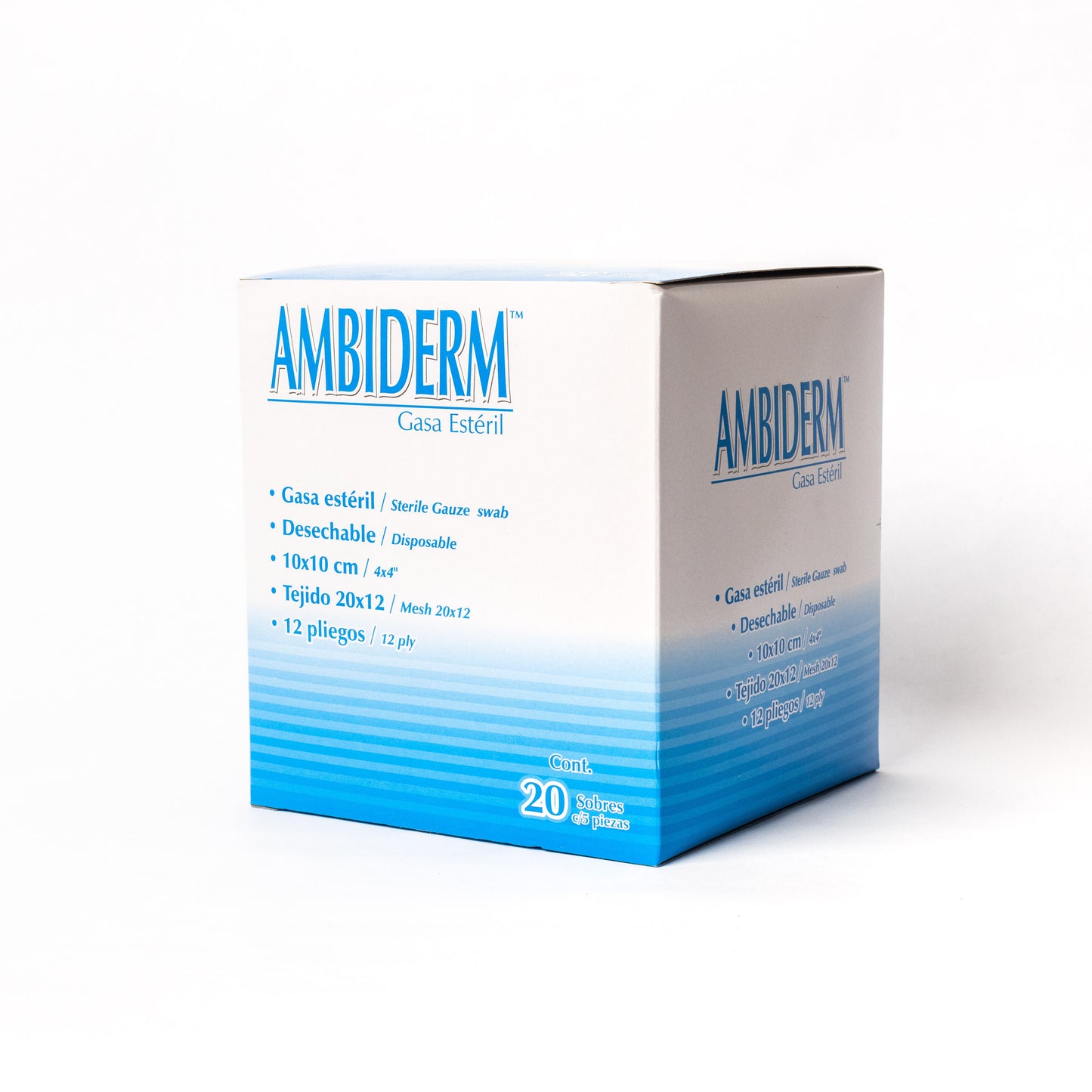 AMBIDERM - GASA ESTERIL 12 PLIEGOS 10x10cm CAJA C/20 SOBRES C/5 PIEZAS