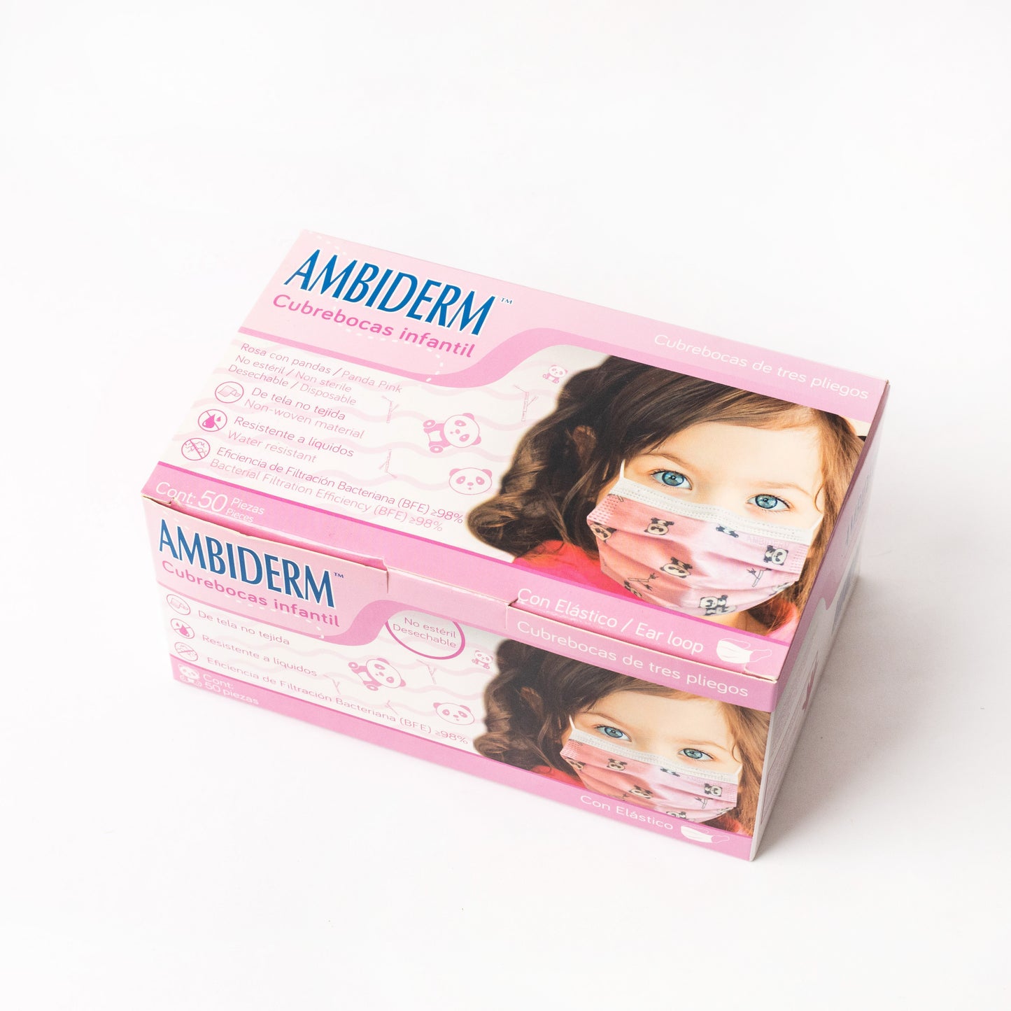 AMBIDERM - CUBREBOCAS INFANTIL 3 PLIEGOS ROSA PANDA C/50