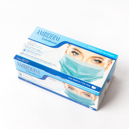 AMBIDERM - CUBREBOCAS 3 PLIEGOS AZUL C/50