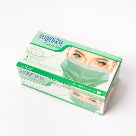 AMBIDERM - CUBREBOCAS 3 PLIEGOS VERDE C/50
