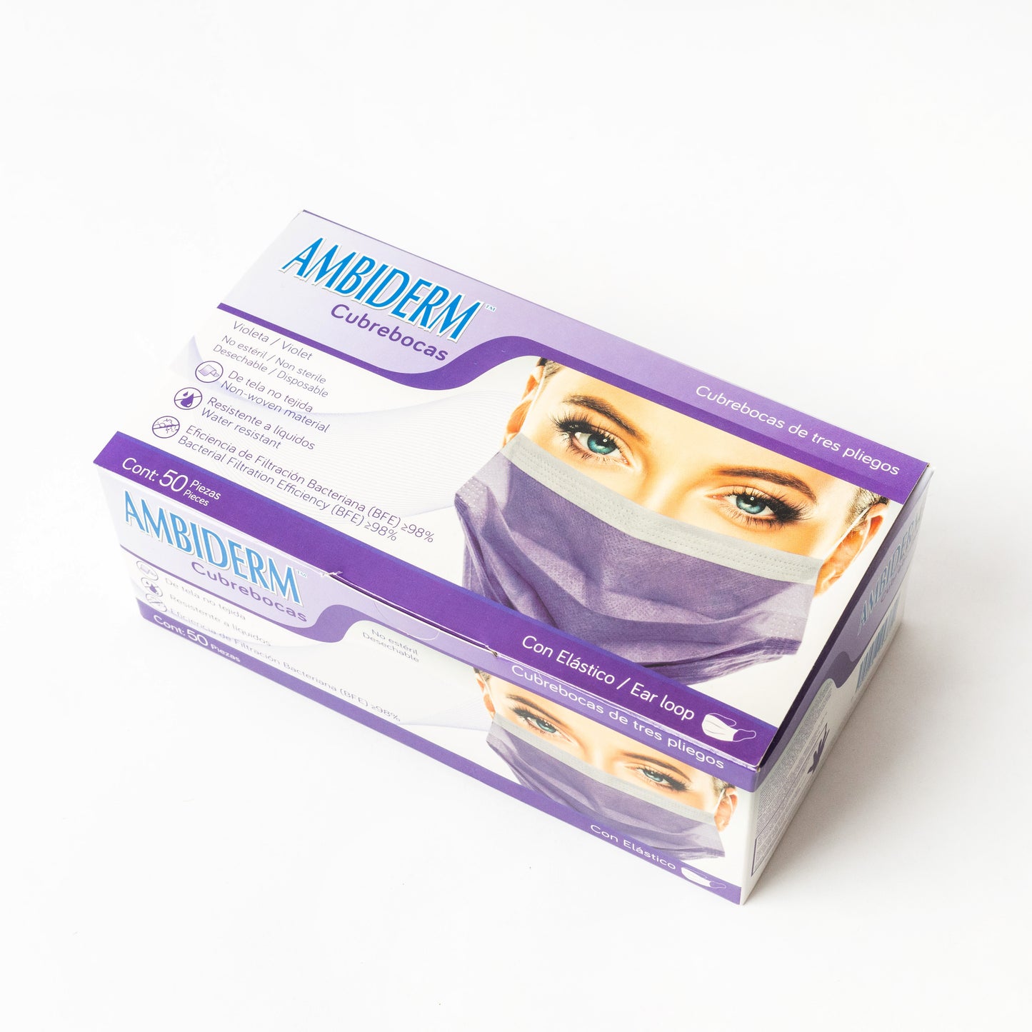 AMBIDERM - CUBREBOCAS 3 PLIEGOS VIOLETA C/50