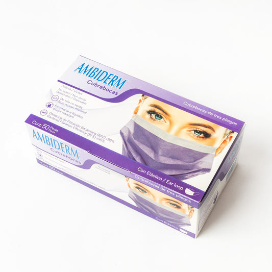 AMBIDERM - CUBREBOCAS 3 PLIEGOS VIOLETA C/50