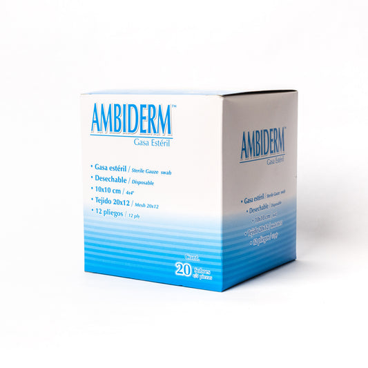 AMBIDERM - GASA ESTERIL 12 PLIEGOS 10x10cm CAJA C/20 SOBRES C/5 PIEZAS